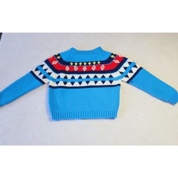 VTG 70S Kids Fair Isle Knit Sweater Blue White Crew neck Sz L 6/7 Little Alumnus - Picture 4 of 14